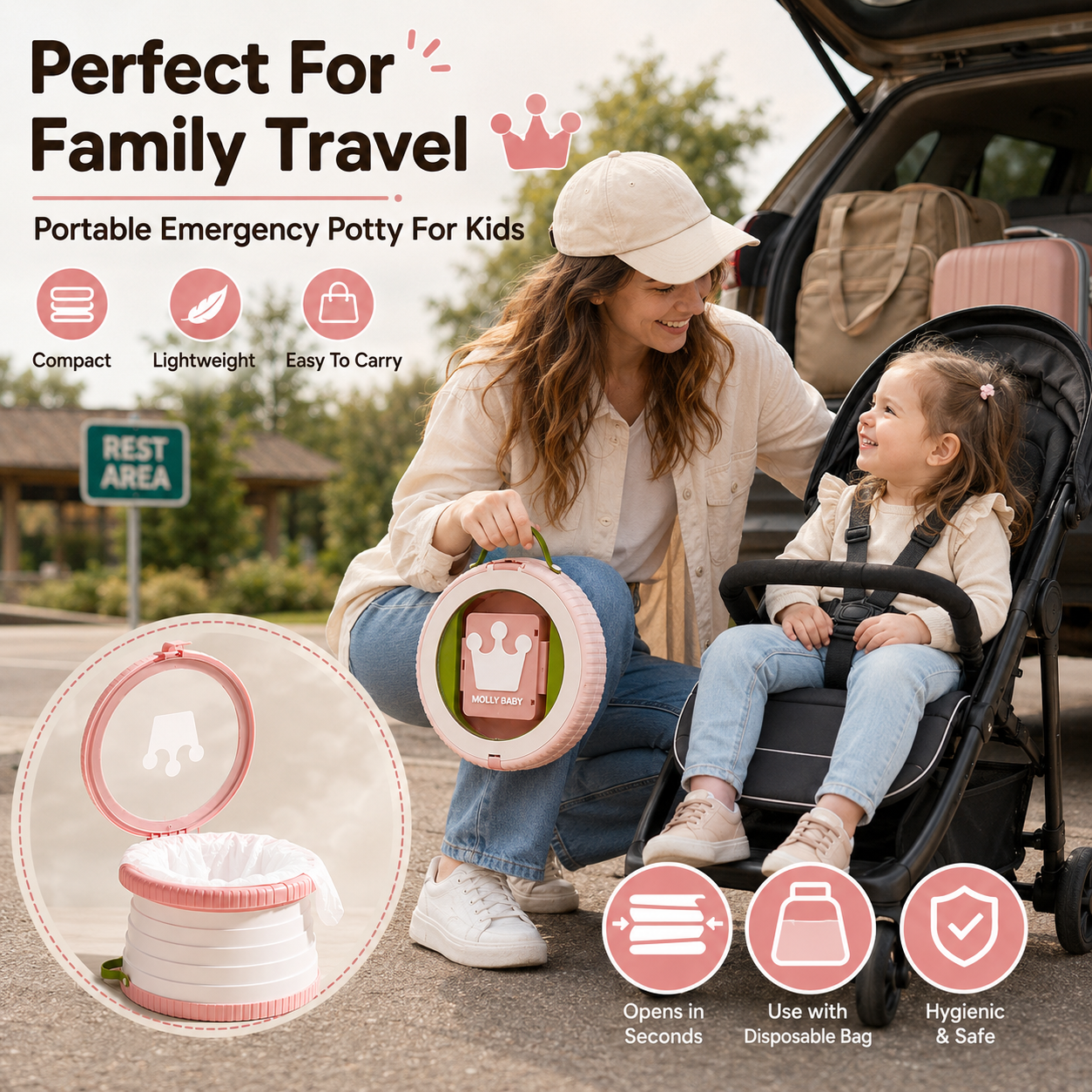 Toddler Potty Training Seat - Toilet Lipat Portabel untuk Perjalanan, Toilet